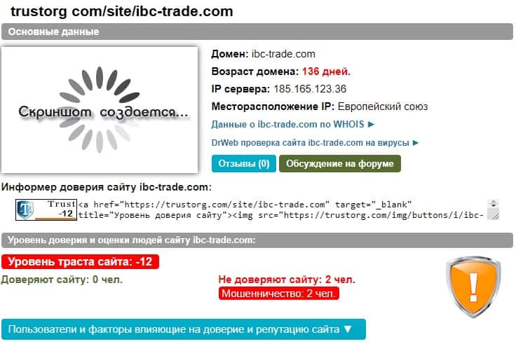 Сайт доверие в сети. IBC trading надпись.